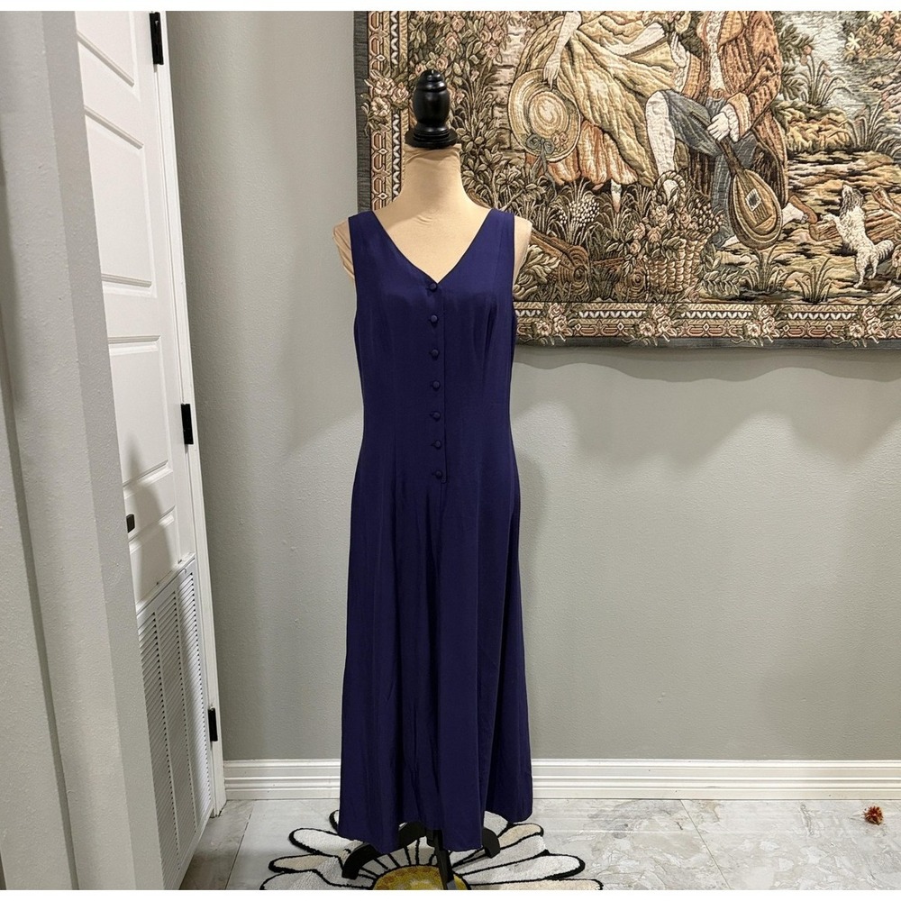 Dress Womens 8 Purple Sleeveless Button Front V Neck Maxi A Line Casual Summer